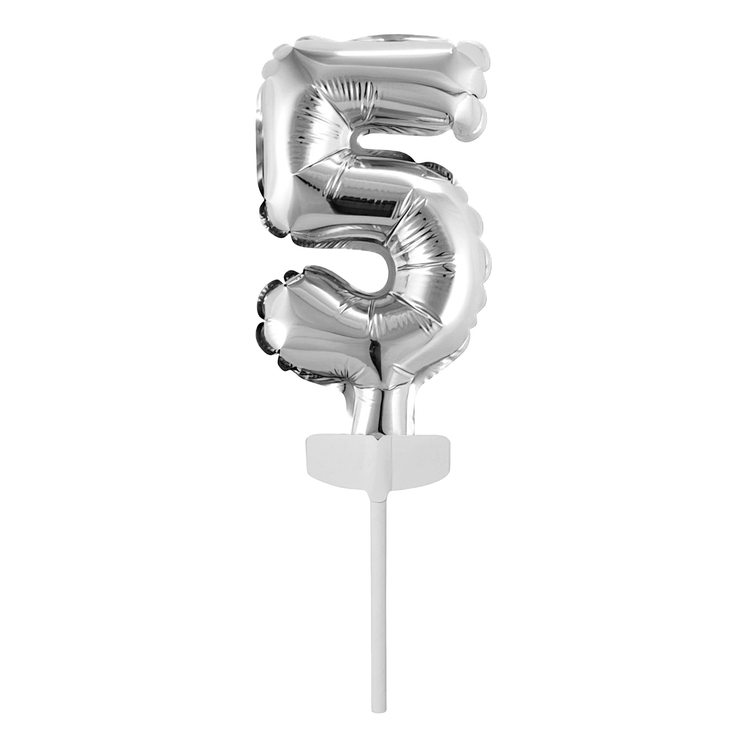 Läs mer om Tårtdekoration Sifferballong Mini Silver - Siffra 5
