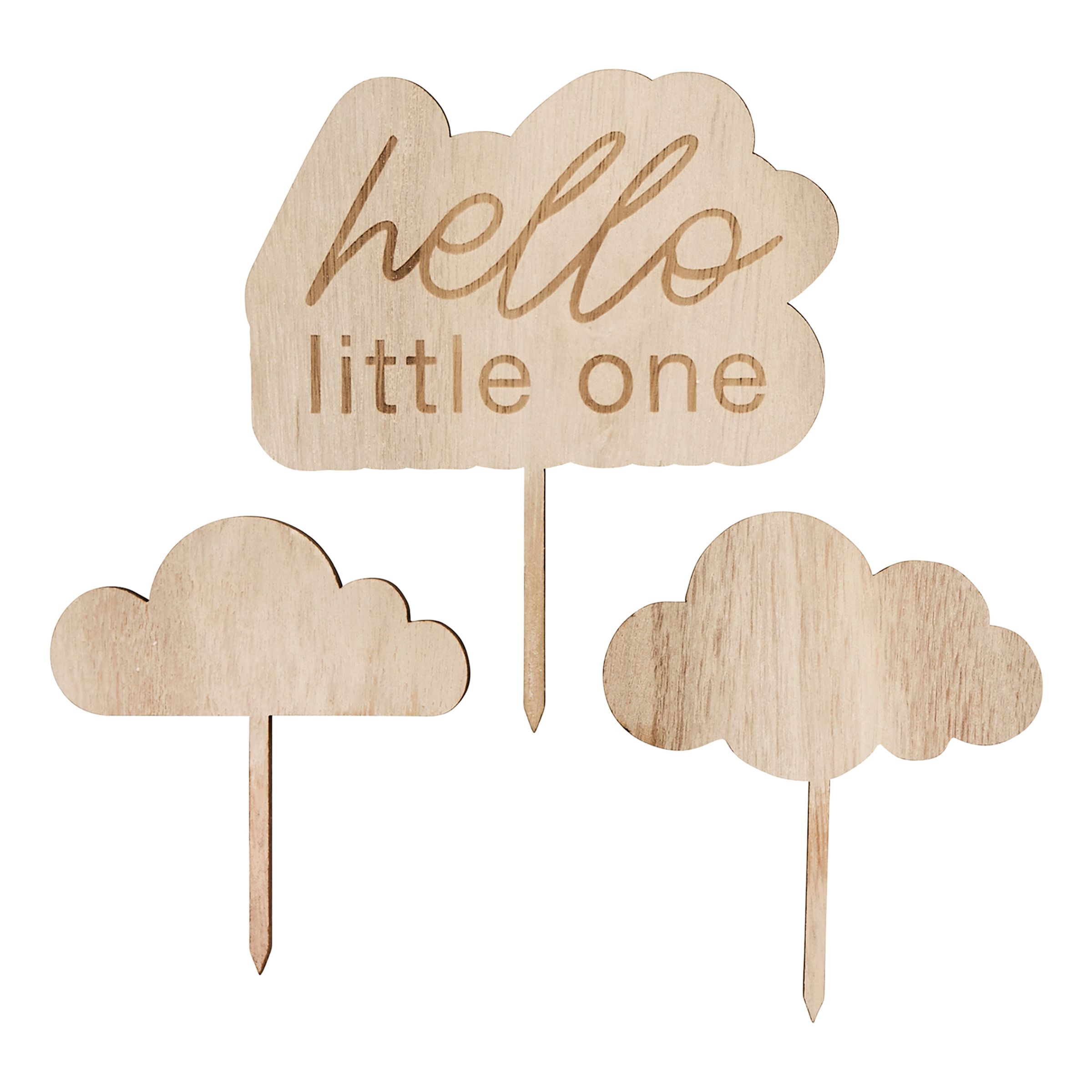 Tårtdekorationer Hello Little One i Trä - 3-pack | Hem - Festartiklar - Festdekoration - Tårtdekorationer | Pryloteket