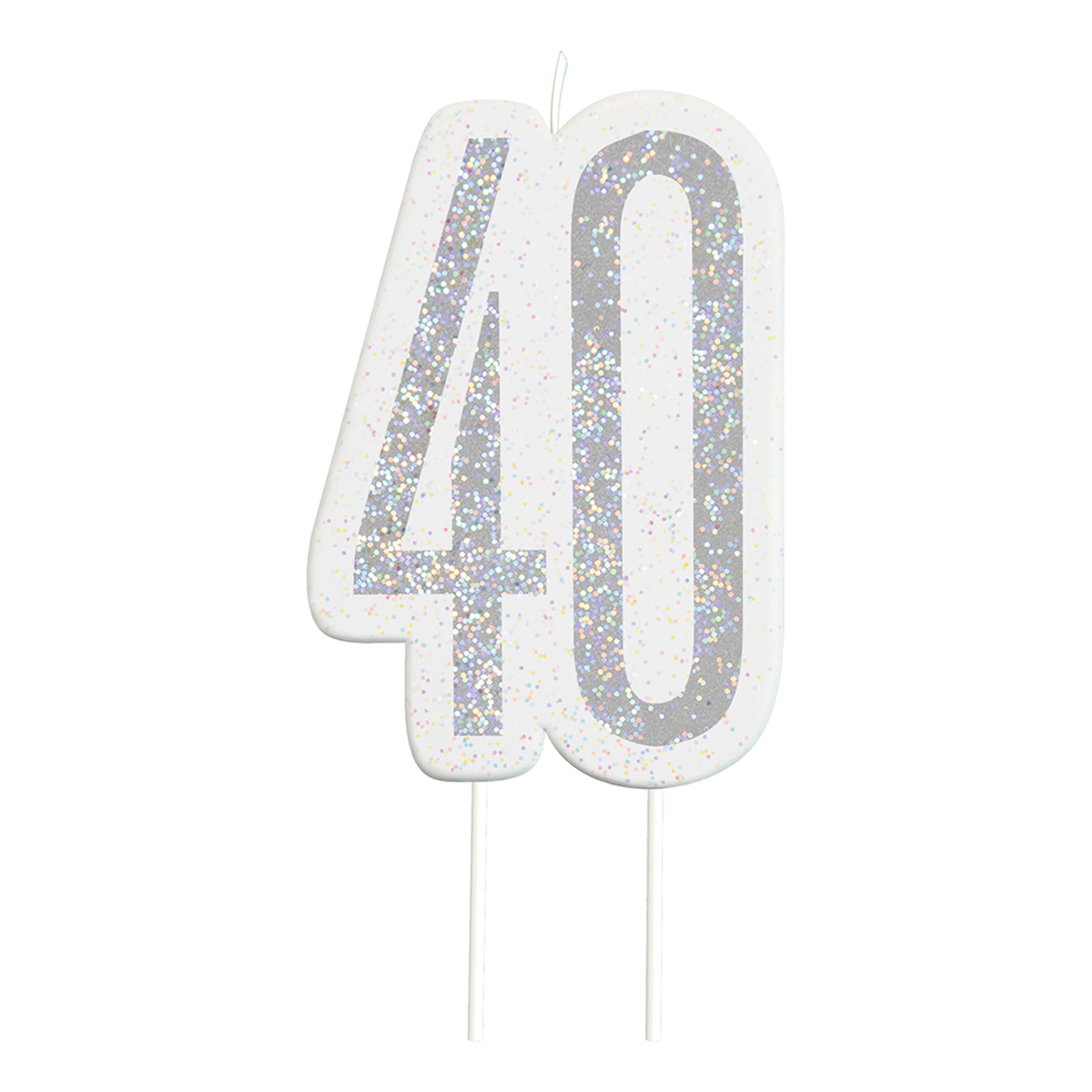 Tårtljus 40 Silver/Glitter - 1-pack | Hem - Teman - Högtider - Födelsedagsfest | Pryloteket