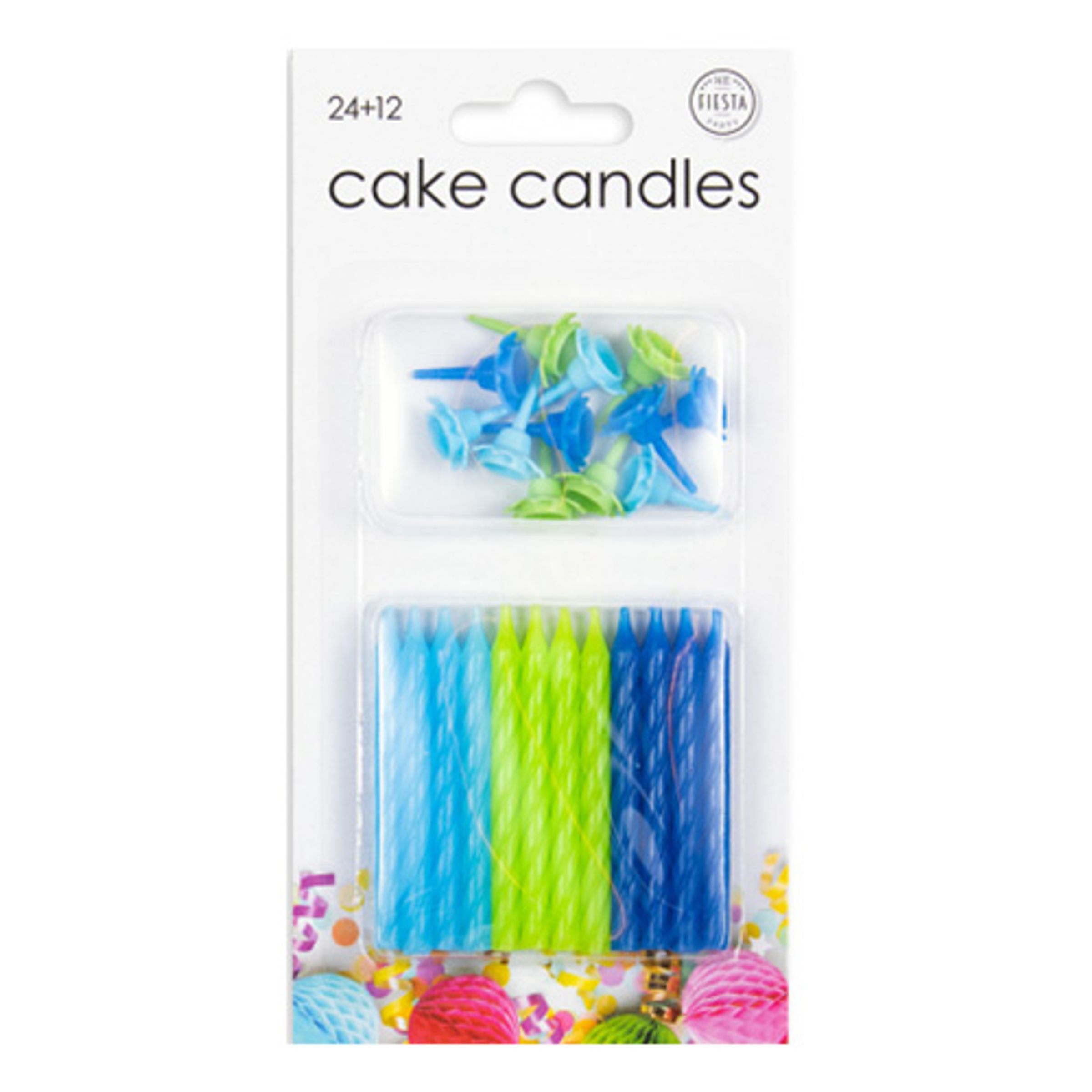 Tårtljus med Hållare Ljusblå/Grön/Mörkblå - 24-pack