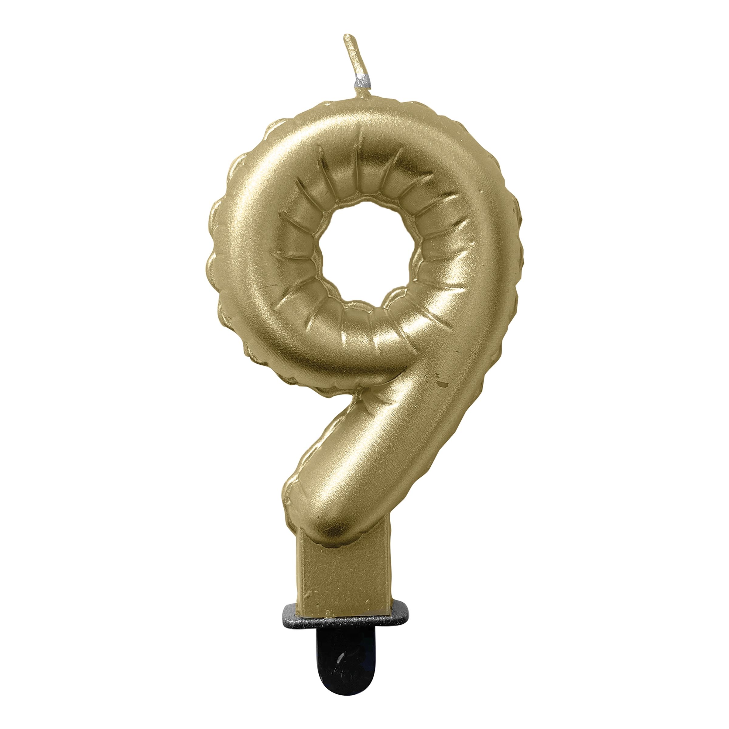 Läs mer om Tårtljus Sifferballong Guld - Siffra 9