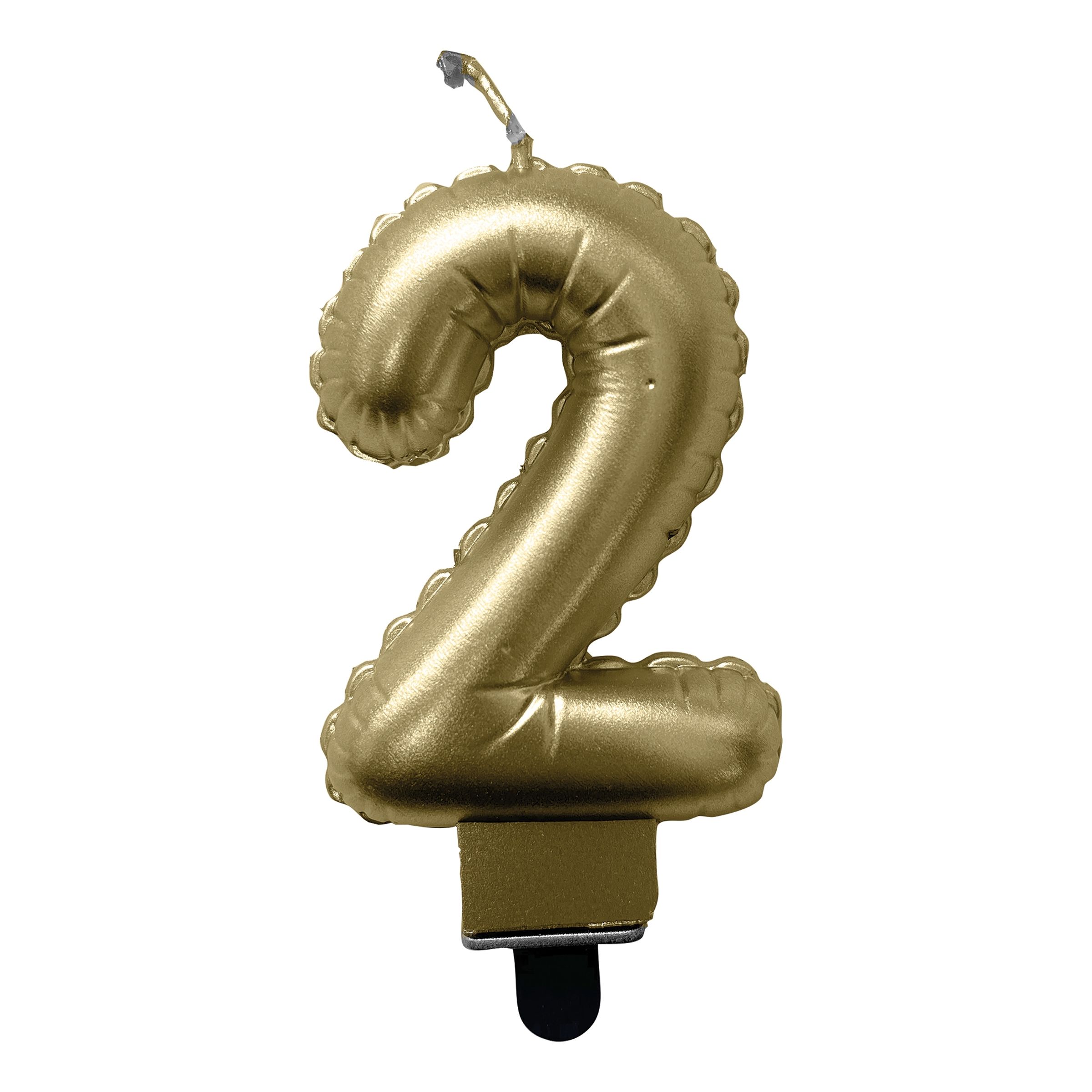 Läs mer om Tårtljus Sifferballong Guld - Siffra 2