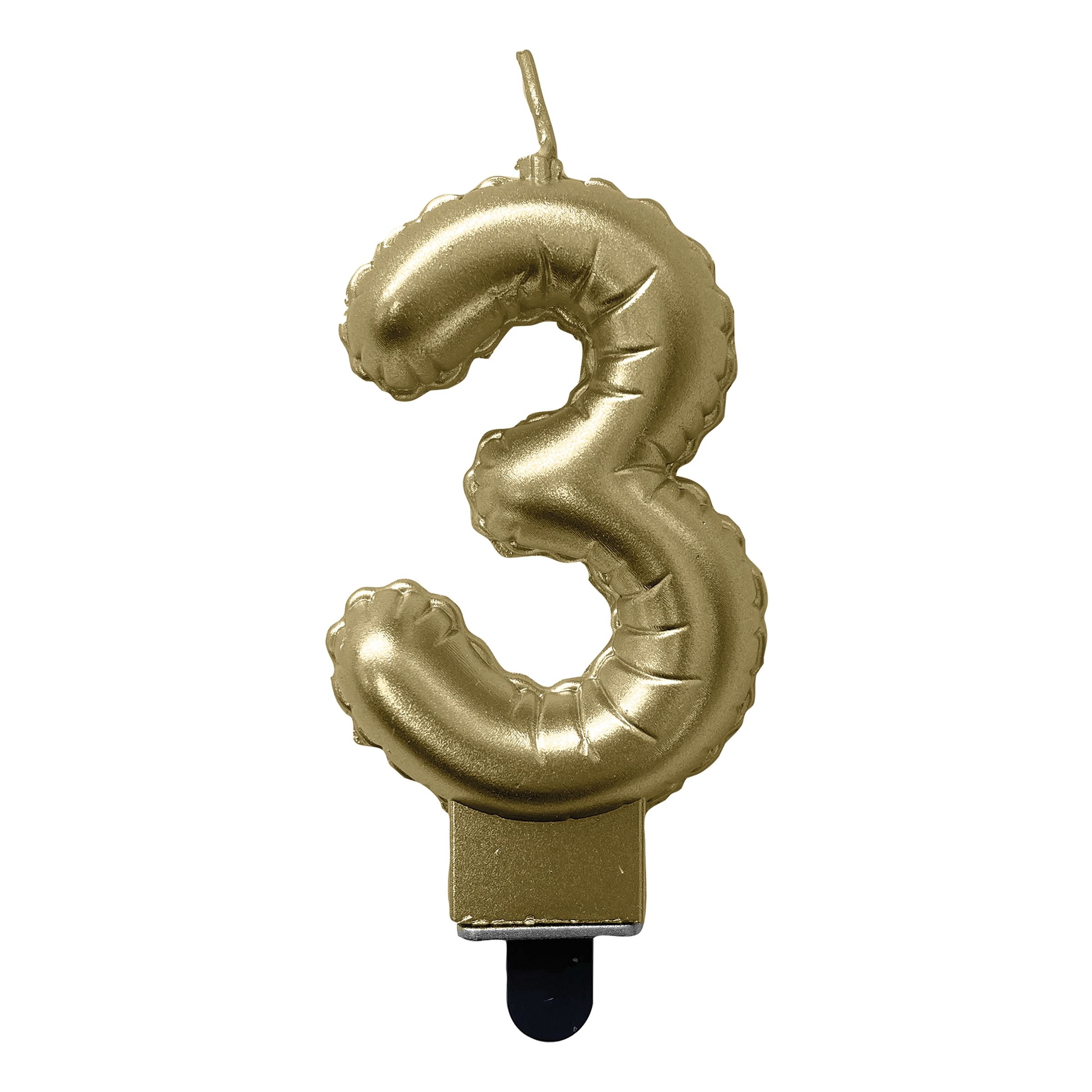 Läs mer om Tårtljus Sifferballong Guld - Siffra 3