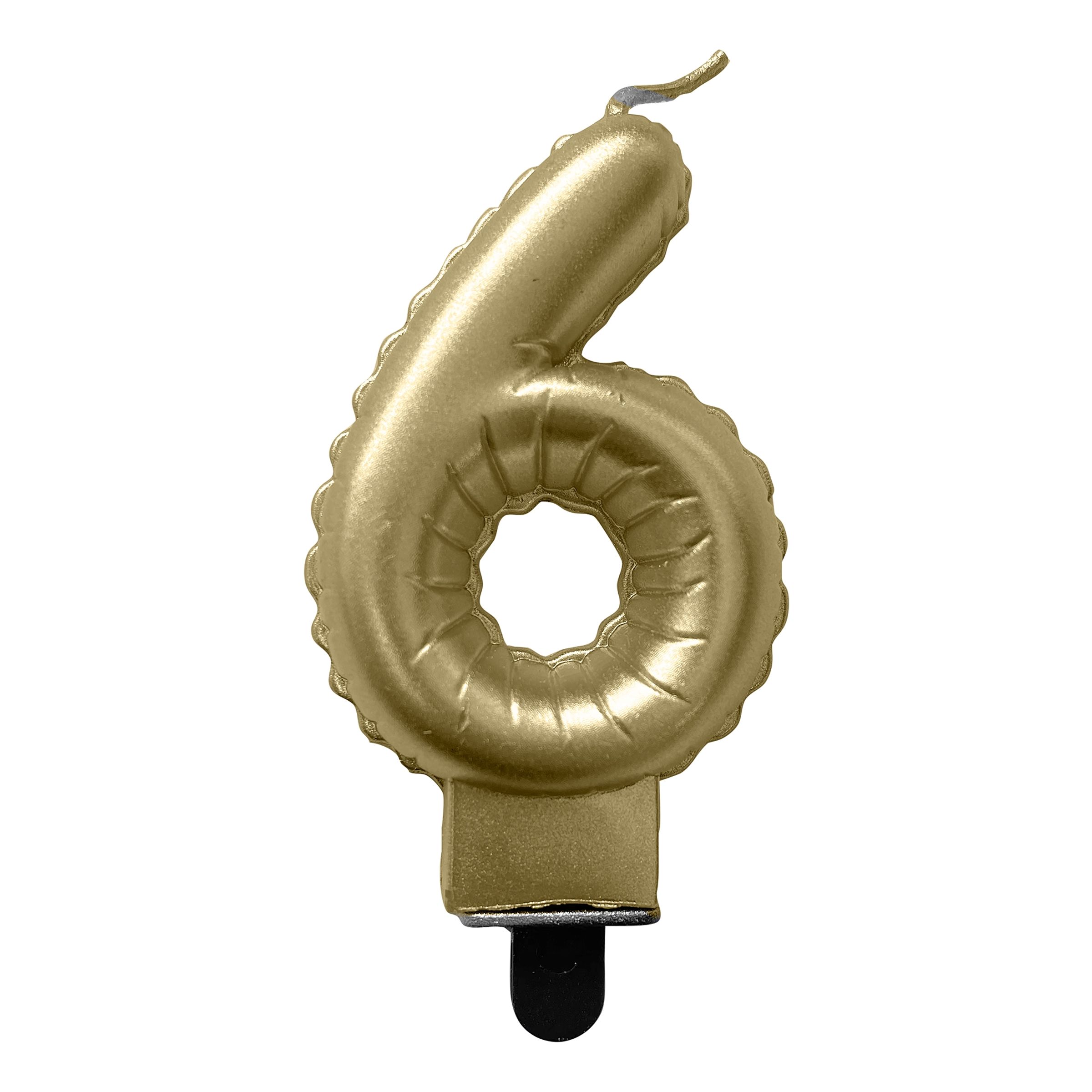 Läs mer om Tårtljus Sifferballong Guld - Siffra 6