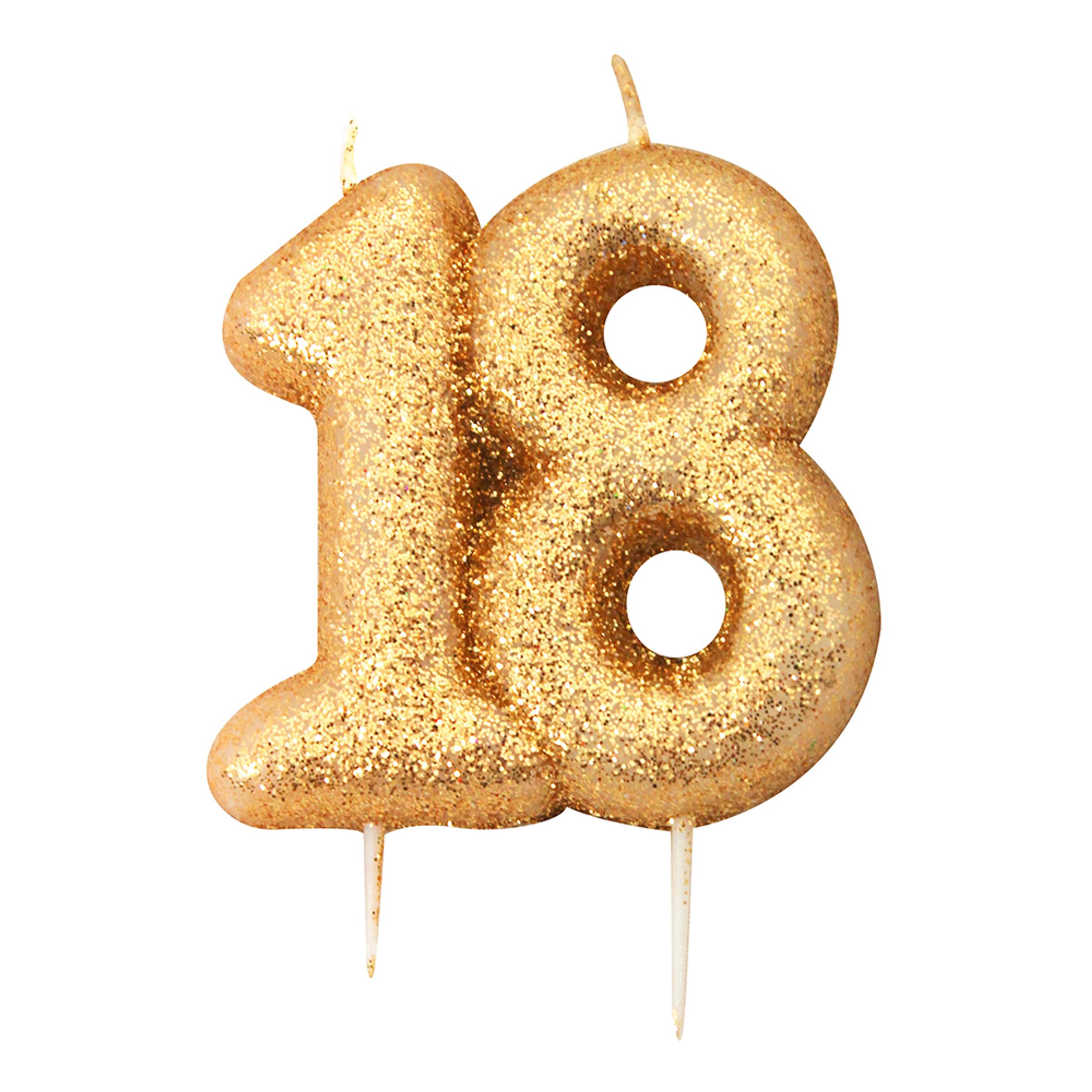 Tårtljus Siffror Guld Glitter - 18 År
