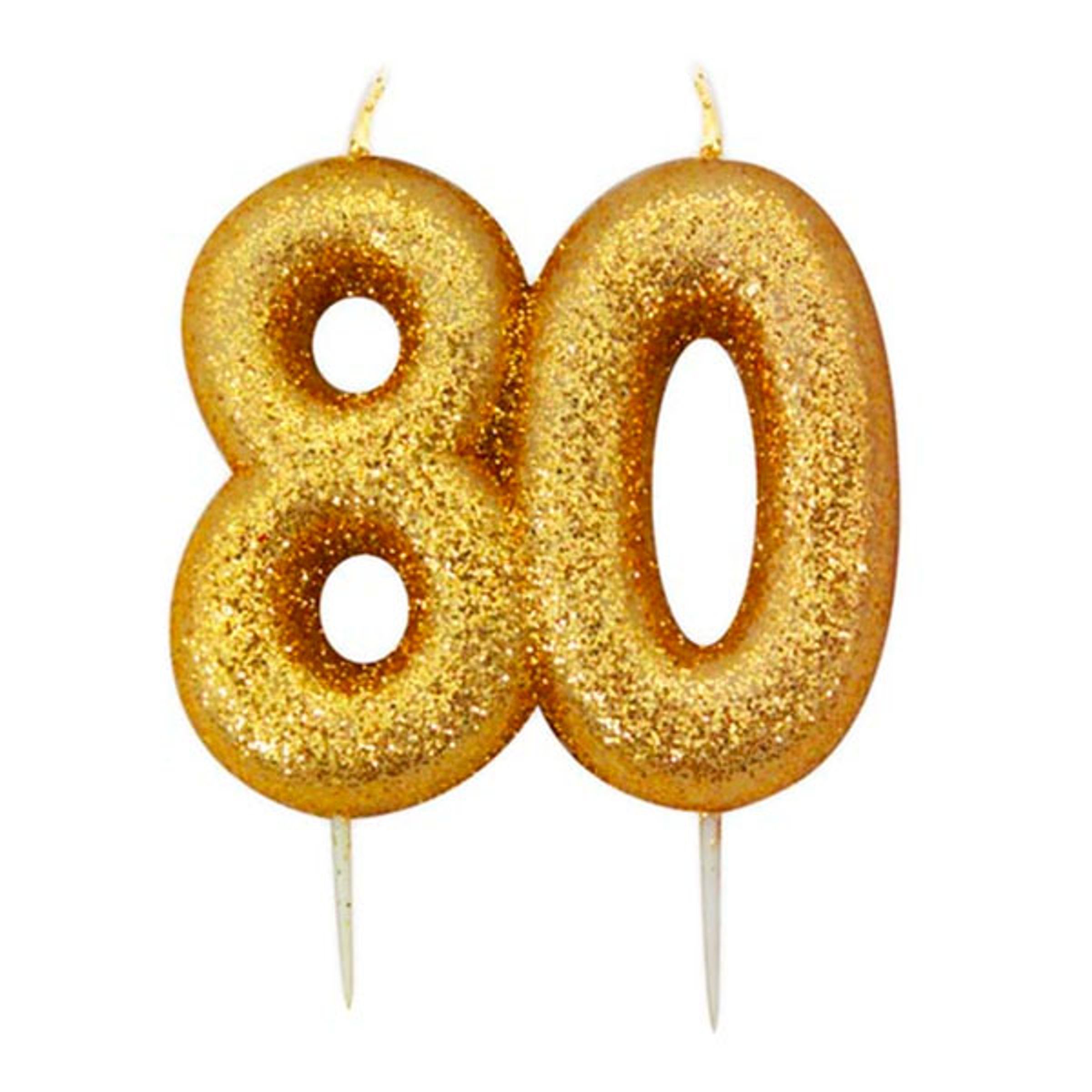 Tårtljus Siffror Guld Glitter - 80 År