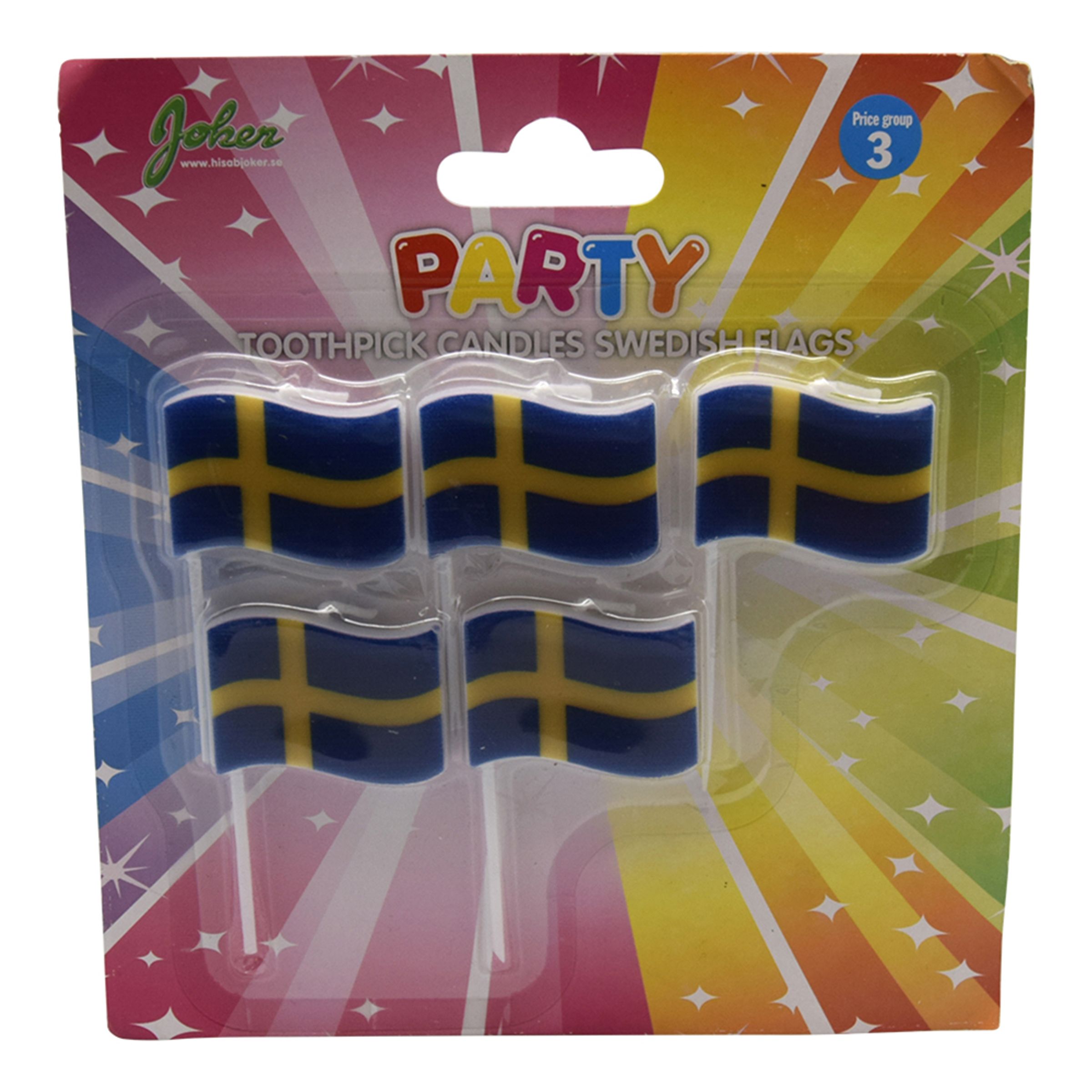Läs mer om Tårtljus Sverigeflagga - 5-pack