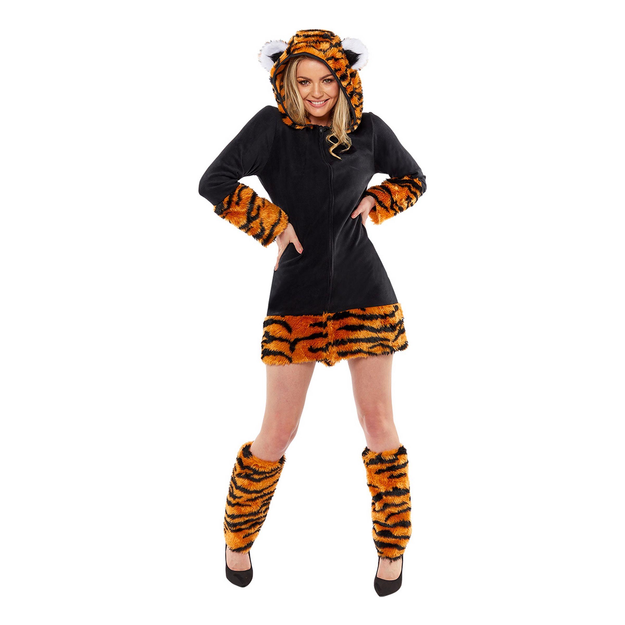 Läs mer om Tigerklänning med Huva Maskeraddräkt - Medium