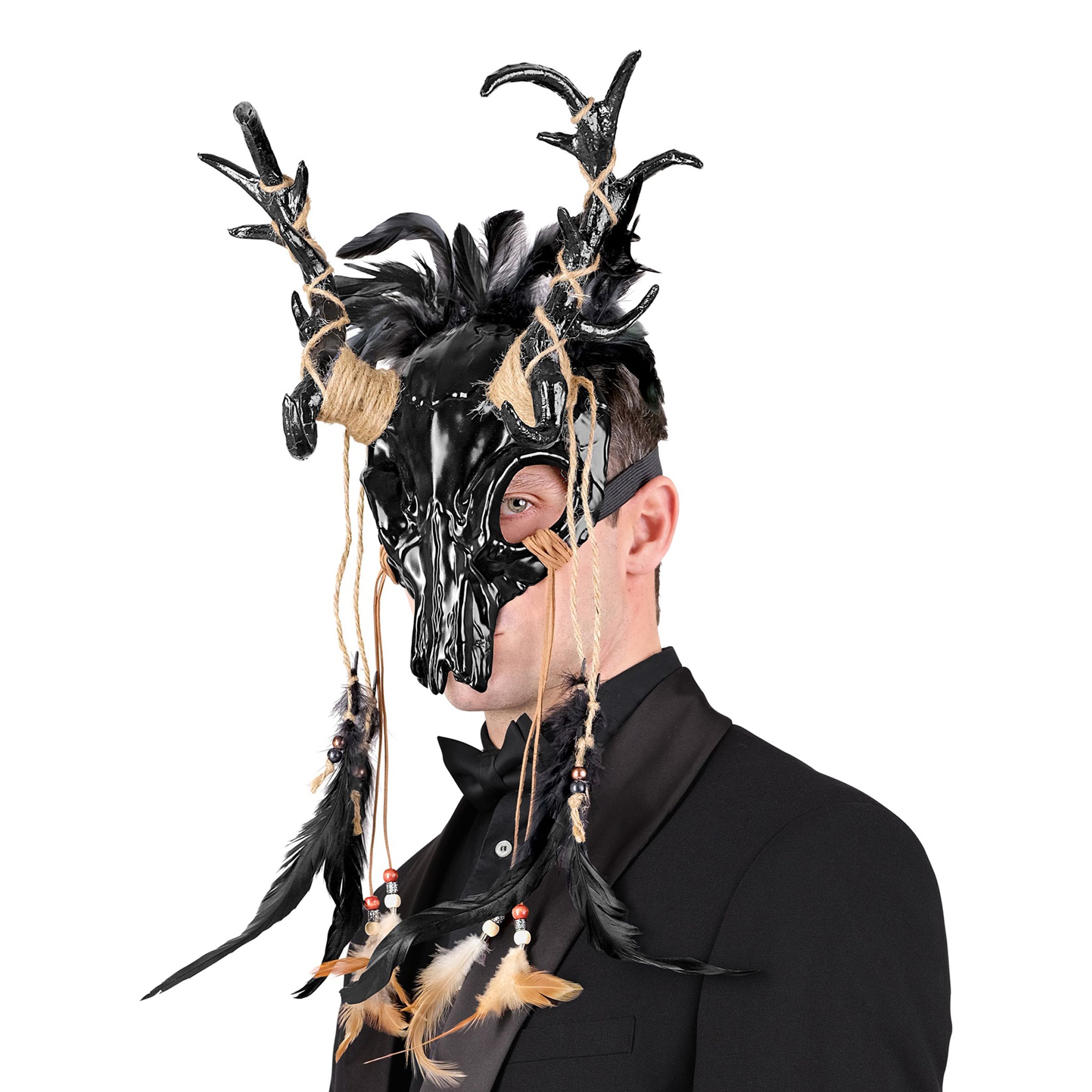 Tjurskalle Svart med Fjädrar Mask - One size | Hem - Maskerad - Masker - Djurmasker | Party Outlet