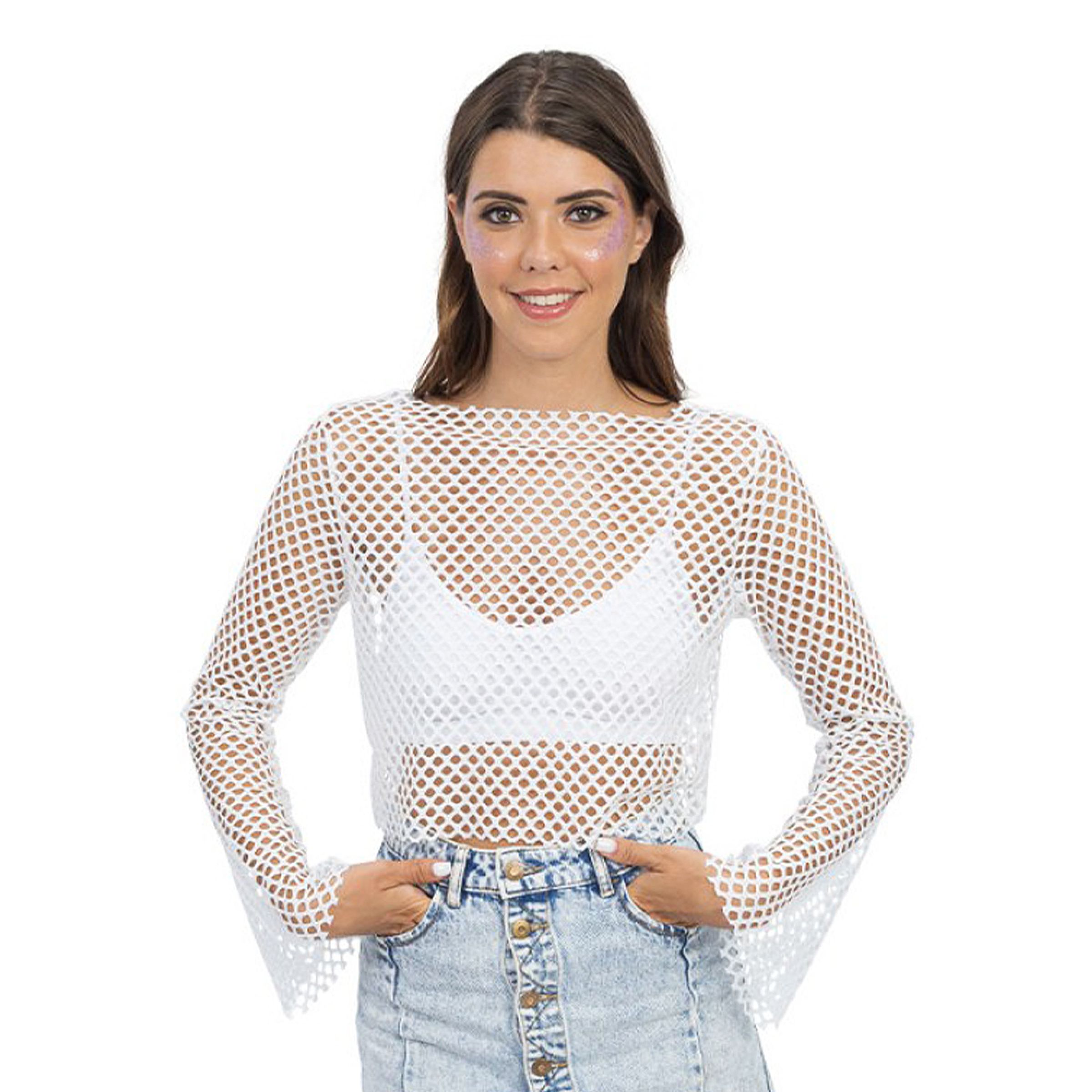 Tröja Fisknät Vit - Small/Medium | Hem - Maskerad - Maskeraddräkter - 80-Tals Kläder | Pryloteket