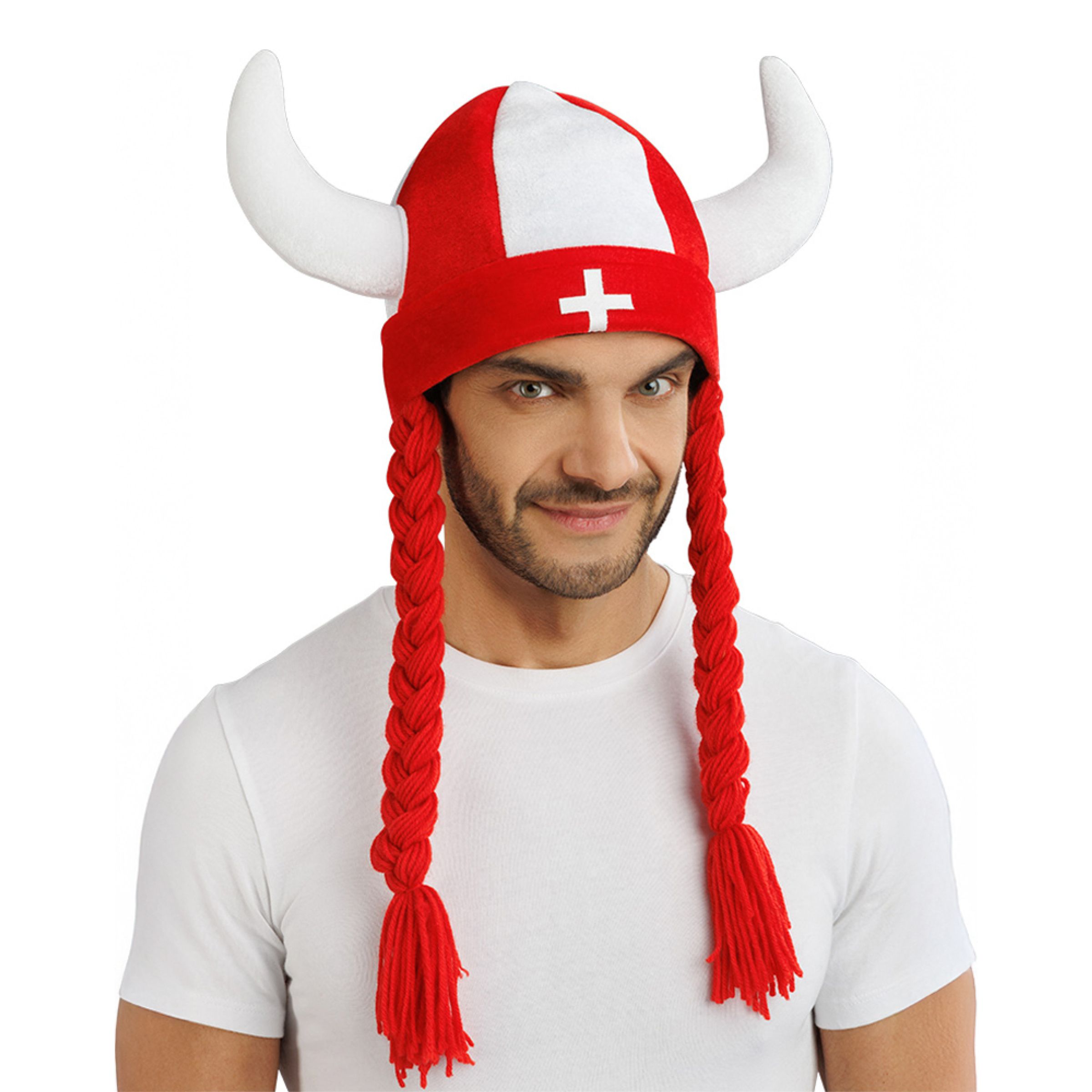 Vikingahjälm Schweiz med Flätor - One size | Hem - Maskerad - Hattar - Vuxenhattar | Pryloteket