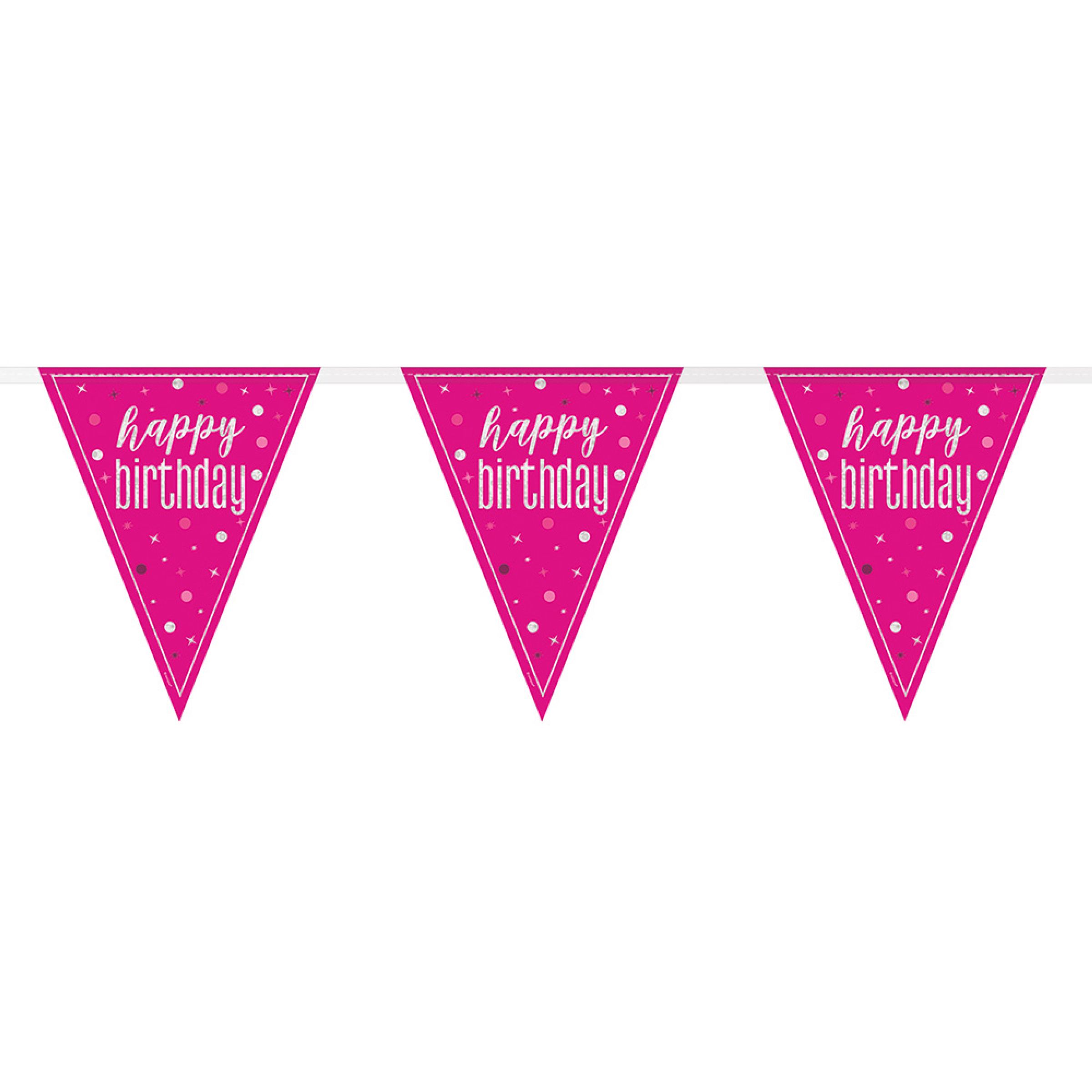 Vimpelgirlang Happy Birthday Rosa/Silver | Hem - Festartiklar - Festdekoration - Girlanger | Pryloteket
