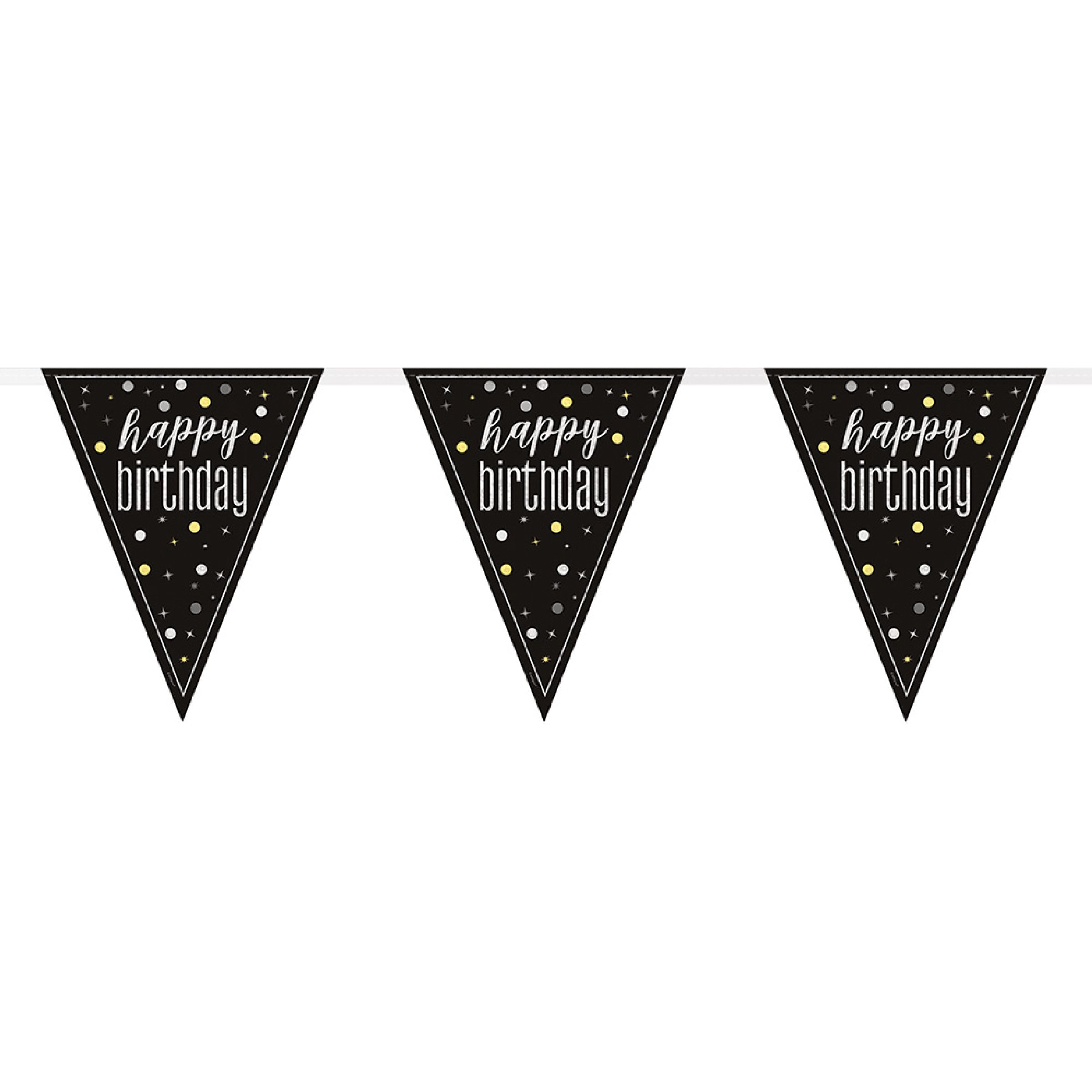 Vimpelgirlang Happy Birthday Svart/Silver | Hem - Festartiklar - Festdekoration - Girlanger | Pryloteket