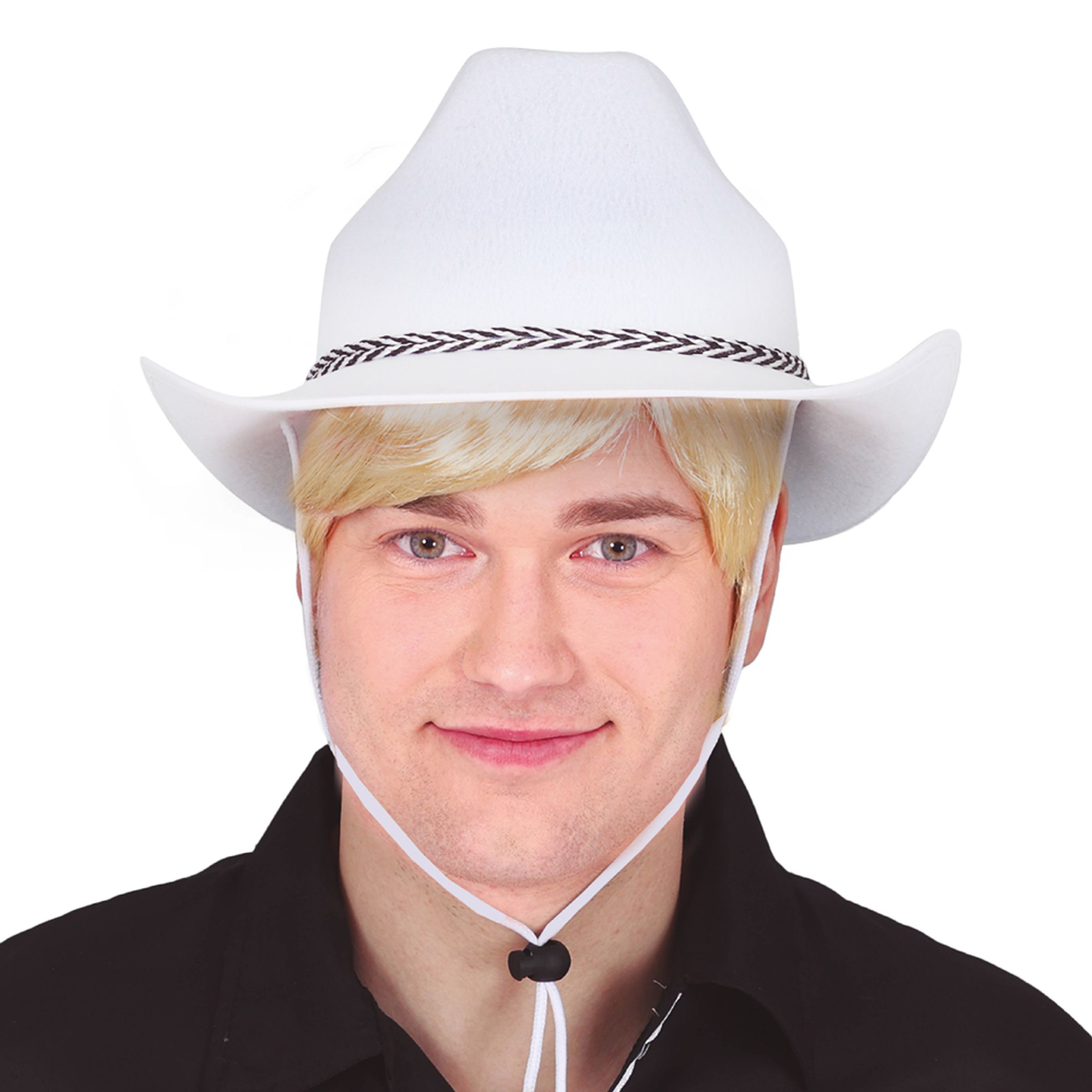 Läs mer om Dallas Vit Cowboyhatt med Snöre