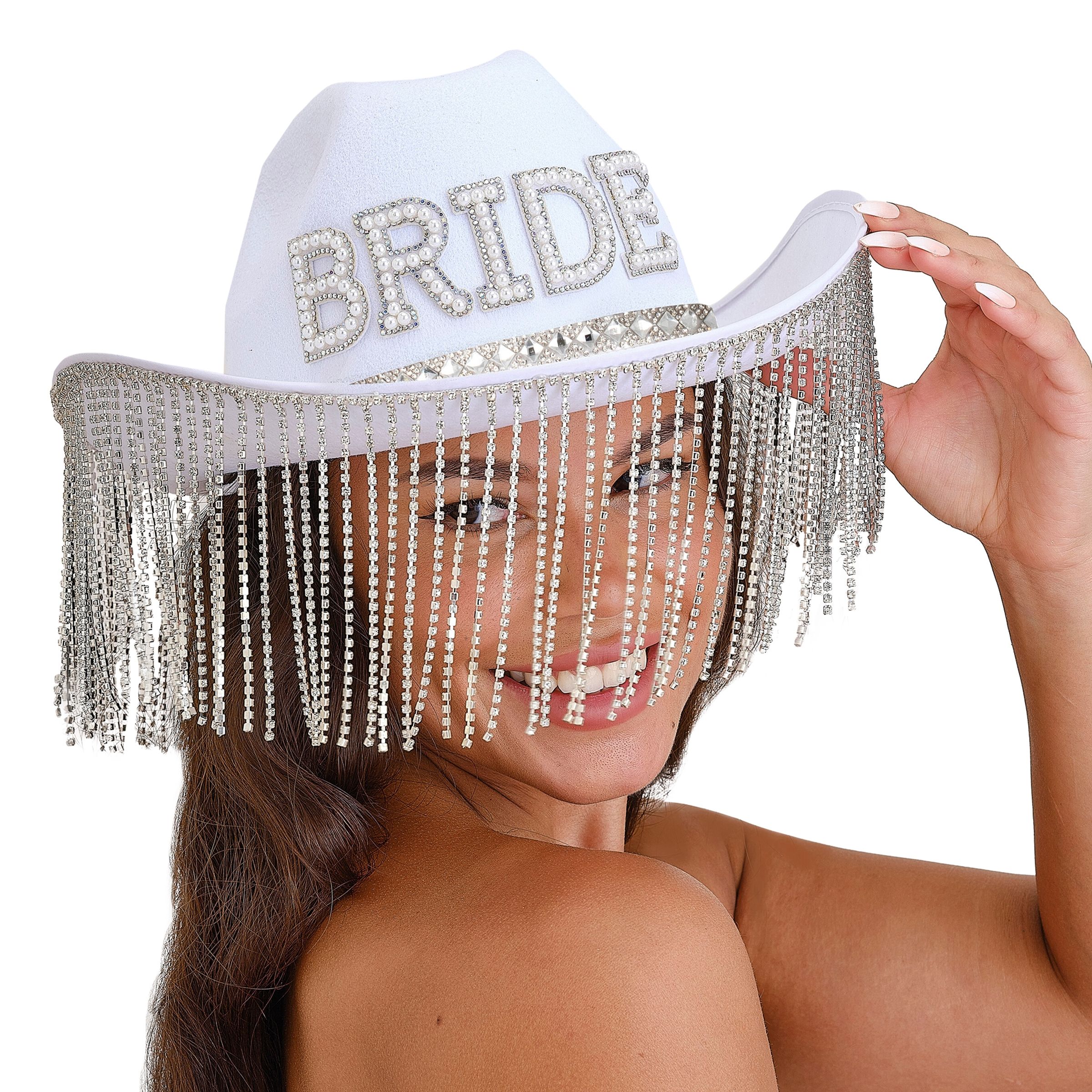 Läs mer om Vit Cowboyhatt Bride med Strass - One size
