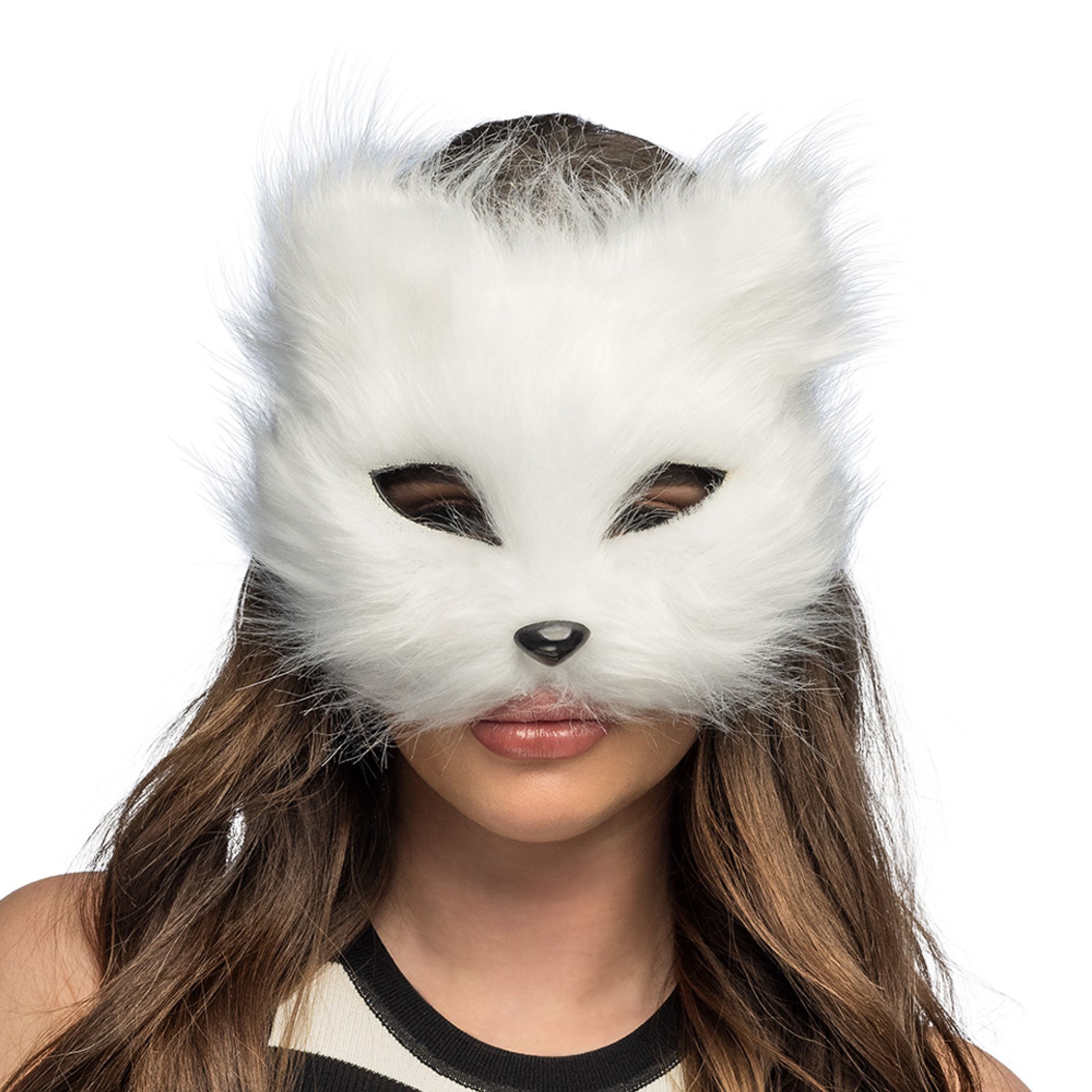 Vit Katt Halvmask - One size | Hem - Maskerad - Masker - Djurmasker | Maskeradspecialisten