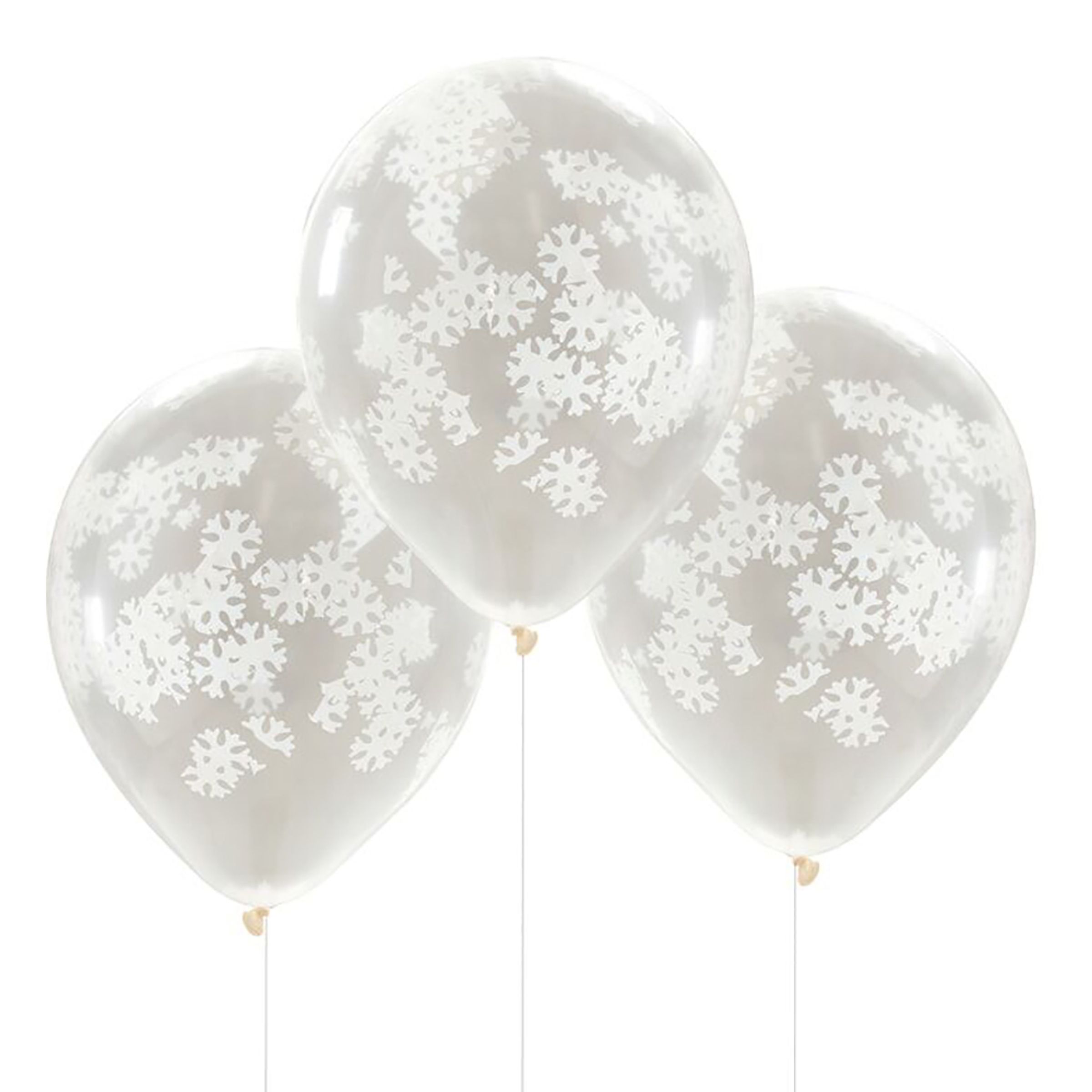 Läs mer om Vita Konfetti Ballonger med Snöflingor - 5-pack