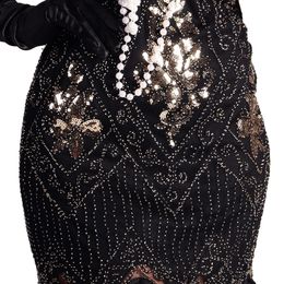 Bildspel - 20-tals Gatsby Klänning Svart Maskeraddräkt Deluxe