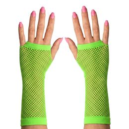 80-tals Fingerlösa Näthandskar Neongrön