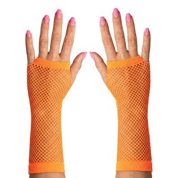 80-tals Fingerlösa Näthandskar Neonorange