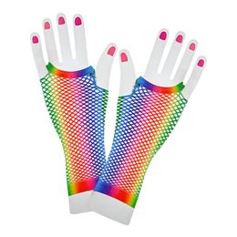 80-tals Fingerlösa Näthandskar Regnbåge