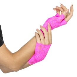 80-tals Fingerlösa Spetshandskar Rosa