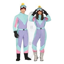 Lysbildefremvisning - 80-talls Skidress Lilla/Blå Herre Karnevalskostyme