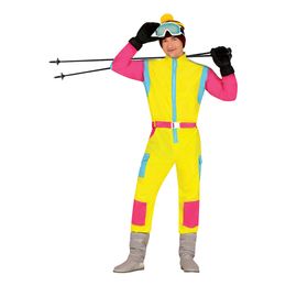 80'er Skioverall Lyserød/Gul Herre Kostume