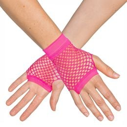80-tals UV Fingerlösa Näthandskar Korta Neonrosa