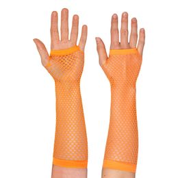 Bildspel - 80-tals UV Fingerlösa Näthandskar Långa Neonorange