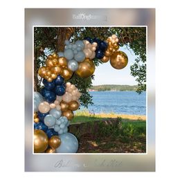 Bildspel - Ballongbåge Blå/Guld/Beige