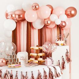 Lysbildefremvisning - Ballonbue med Streamers Hvid/Roséguld Metallic