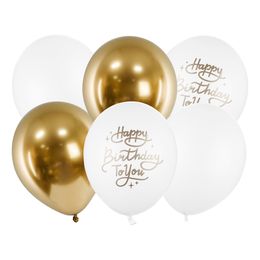 Ballonger Happy Birthday Guld/Vit
