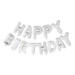 Ballong Girlander Happy Birthday Sølv