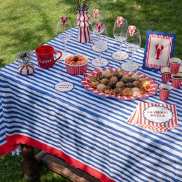 Lysbildefremvisning - Stripet Bordsduk i Stoff Rød/Blå