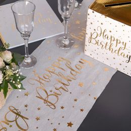 Lysbildefremvisning - Bordløper Happy Birthday Hvit/Gull