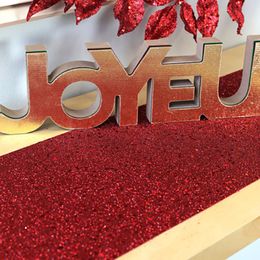 Bildspel - Bordslöpare Tjock Röd Glitter