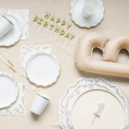 Bildspel - Bordstabletter Ornament Guld/Vit
