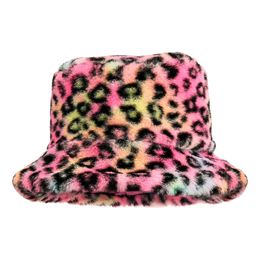 Bucket Hat i Plysch Leopard Rosa