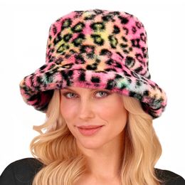 Bildspel - Bucket Hat i Plysch Leopard Rosa