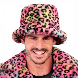 Bildspel - Bucket Hat i Plysch Leopard Rosa