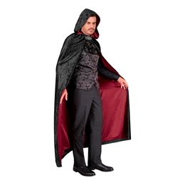 Cape med hette fløyel svart/rød