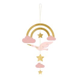 Bildspel - Kort med Hängande Dekoration Stork Ljusrosa