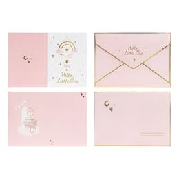 Bildspel - Kort med Hängande Dekoration Stork Ljusrosa