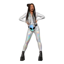 Bildspel - Catsuit Silver Holografisk Maskeraddräkt
