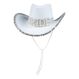 Lysbildefremvisning - Cowboyhat Bride Hvid med Rhinsten