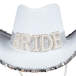 Lysbildefremvisning - Cowboyhat Bride Hvid med Rhinsten