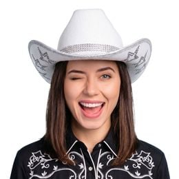 Bildspel - Cowboyhatt med Strass Stjärnor Vit