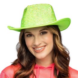 Bildspel - Cowboyhatt med Strass UV Neongrön