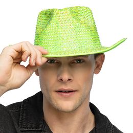 Bildspel - Cowboyhatt med Strass UV Neongrön